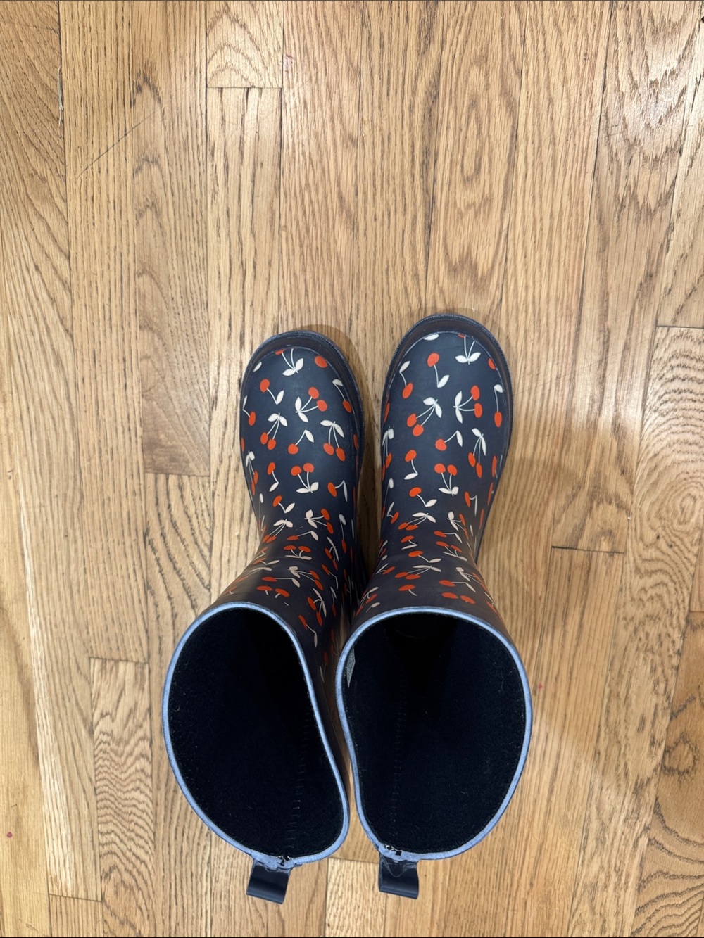 Navy Cherry Print Rain Boots